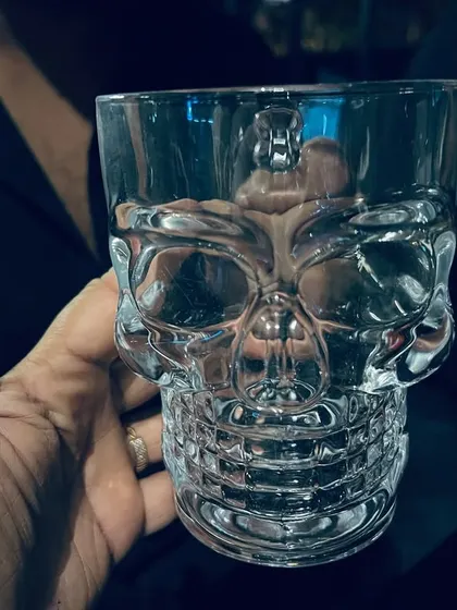The prize for our beer pong tournament champions: this epic skull-shaped beer mug. It's the ultimate trophy for a night of intense competition.