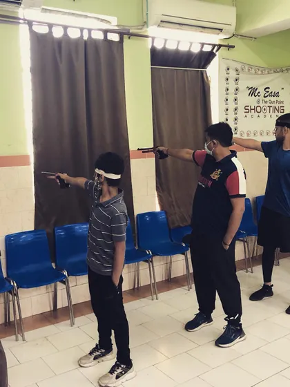 A drill to improve focus and body awareness. Students practice their stance and aim while blindfolded.