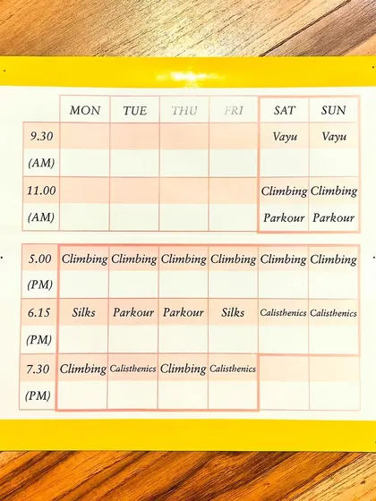 Here is our current class schedule. Find a time that works for you and come join us. A monthly pass gives you access to all our classes, from aerials to climbing.