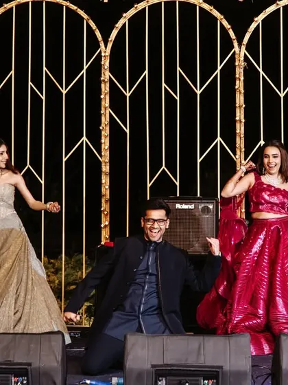 Recreating the iconic Rahul, Tina, and Anjali trio from Kuch Kuch Hota Hai. I love bringing fun, filmy concepts to life on the sangeet stage.