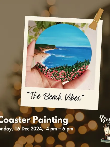 "The Beach Vibes" captured on a coaster. These small-format paintings are perfect for creating a set of functional art for your home.