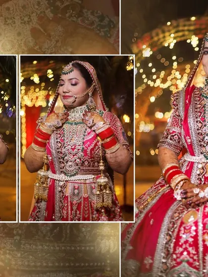 A bridal portrait collage for a wedding album, showing different expressions and angles.
