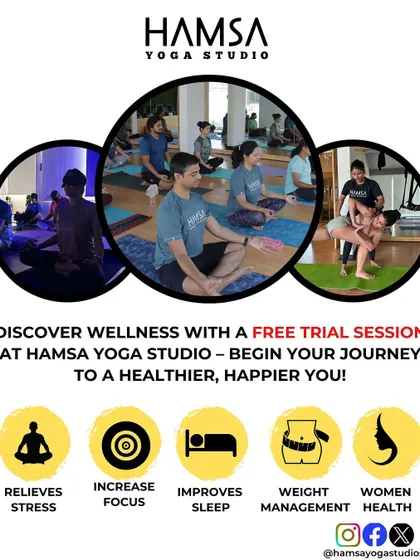 Discover wellness with a free trial session at Hamsa. Our classes are designed to relieve stress, increase focus, improve sleep, and support your overall health.