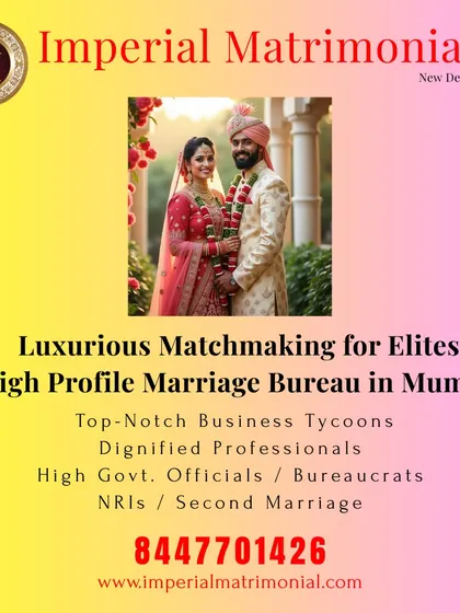 We are a high-profile marriage bureau in Mumbai, specializing in luxurious matchmaking for elites. Our clients include business tycoons, dignified professionals, high government officials, and NRIs.