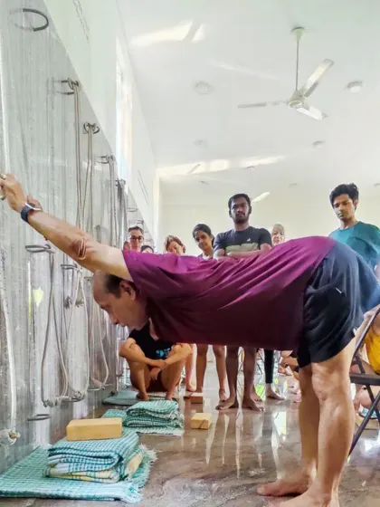 Additional images from my personal practice and teaching sessions, demonstrating a wide variety of asanas and the use of props. Each photo shows a moment of exploration in the journey of yoga.