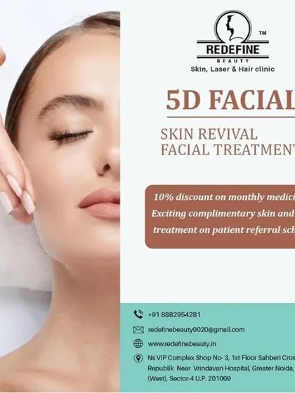The 5D Facial is a complete skin revival treatment. This graphic emphasizes its rejuvenating properties and our commitment to providing excellent care for our clients.