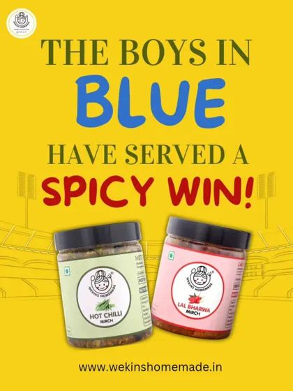 The boys in blue have served a spicy win. We're celebrating Team India's victory with our fiery Hot Chilli and Lal Bharwa Mirch pickles.