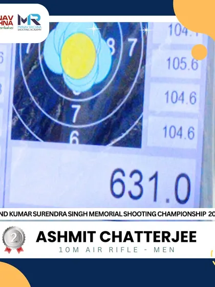 Our Khelo India shooter Ashmit Chatterjee's impressive qualification score of 631 at the 22nd Kumar Surendra Singh Memorial Shooting Championship, which secured his place in two finals.