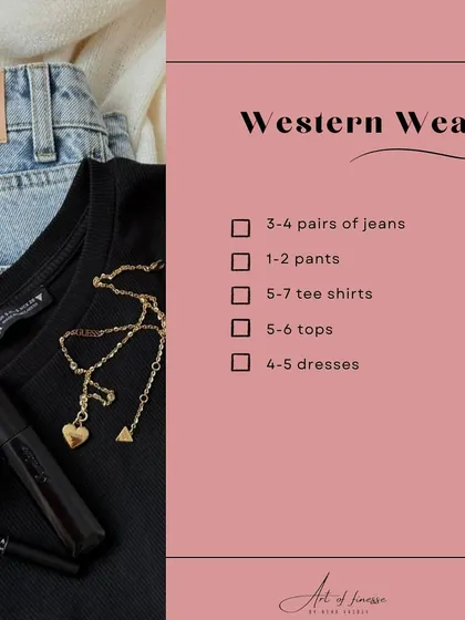 For your Western wear trousseau, focus on essentials: a few pairs of well-fitting jeans, versatile t-shirts and tops, and a selection of dresses for casual and formal occasions.