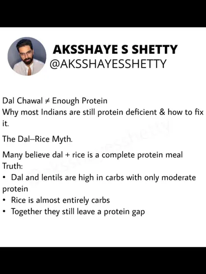 The Dal-Rice myth is a major reason for protein deficiency. Many believe it's a complete protein meal, but dal is moderate in protein and high in carbs, while rice is almost entirely carbs. Together, they still leave a protein gap.