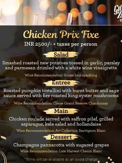 A duplicate of 82, this image shows the Chicken Prix Fixe menu for our New Year's event. Each dish is thoughtfully paired with a wine to enhance the dining experience.