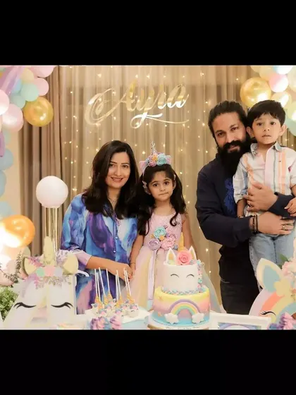 It is always a pleasure to celebrate with actor Yash, Radhika Pandit, and their beautiful family. This photo from darling Ayra's unicorn-themed birthday captures the joy we aim to create, making us feel like part of their story.