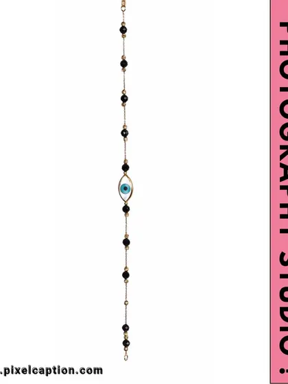 An evil eye bracelet photographed vertically on a white background, ready for e-commerce.