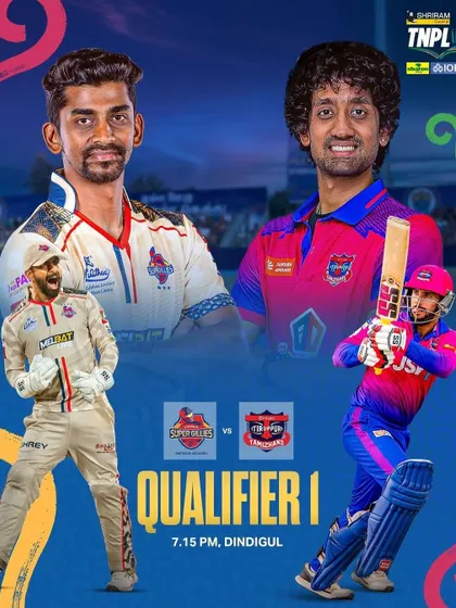 A match-day graphic for Qualifier 1 of the TNPL. We played smart cricket throughout the tournament to reach this crucial stage.