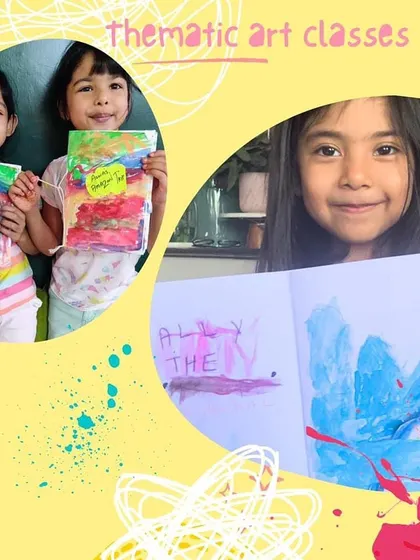 A collage of happy children holding up their artwork. These smiles are the reason we do what we do, celebrating every child's unique creation.