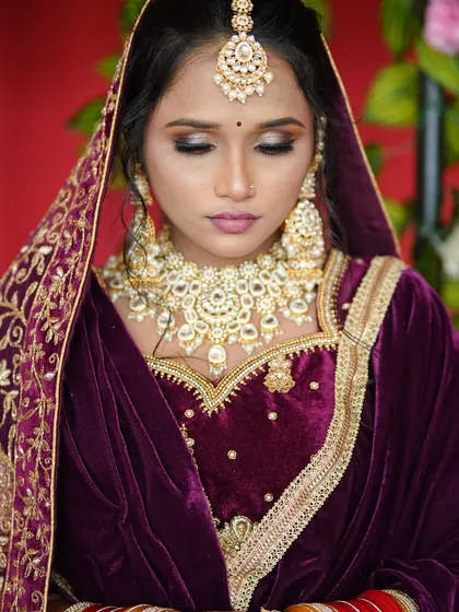 Here you can see the detail in the eye makeup, with closed eyes showing the smooth blending and shimmer that you will learn to create.