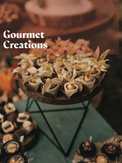 A display of gourmet creations, including delicate fruit tarts, at an event.