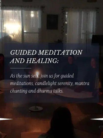 A glimpse into the guided meditation and healing sessions on my retreats, where we gather for candlelight serenity and mantra chanting.