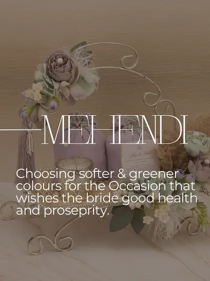 A gifting guide for the Mehendi ceremony. I suggest choosing softer and greener color palettes for this occasion to wish the bride good health and prosperity.
