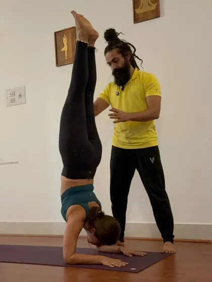 From my time in Mysore, receiving guidance on my Pincha Mayurasana. My travels to the sources of yoga are a vital part of my sadhana, allowing me to learn from the land, the teachers, and fellow travellers.