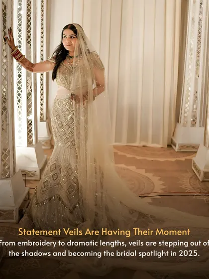 Statement veils are having their moment. From delicate embroidery to dramatic lengths, the veil is becoming a bridal spotlight in 2025.