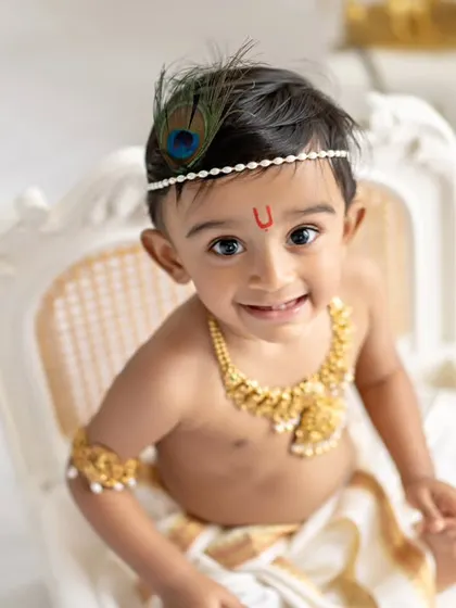Celebrating our culture and creating divine memories. My Krishna Janmashtami sessions are a special way to see your little one as the playful, innocent Krishna, creating portraits you'll treasure forever.