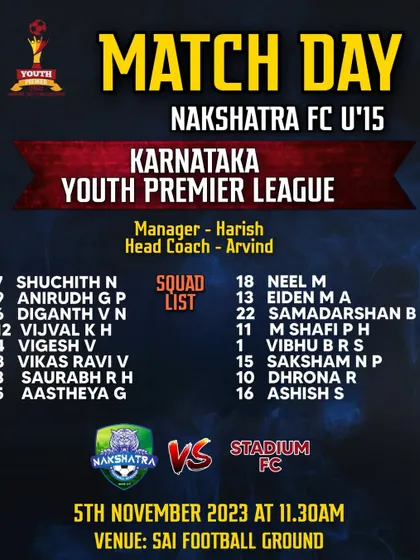 Match day for our U-15s in the Karnataka Youth Premier League. The squad is ready to face Stadium FC.