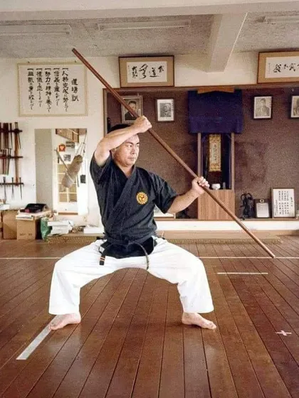 This is the respected Sensei Kanei Katsuyoshi, one of the greatest Kobudo teachers in history. We honor the masters who came before us by preserving the kata and principles they passed down through the Jinbukan system.