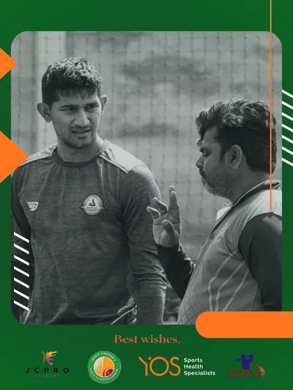 A candid moment of mentorship on the field. Our coaches are dedicated to inspiring the next generation of cricketers.