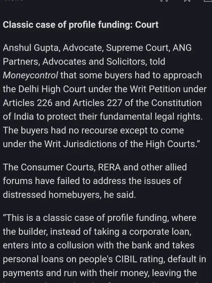 A quote from my interview with Moneycontrol where I describe how builders use subvention schemes for 'profile funding'. Instead of taking corporate loans, they use the CIBIL ratings of individual buyers to get personal loans and then default, leaving buyers with no home and a massive debt.
