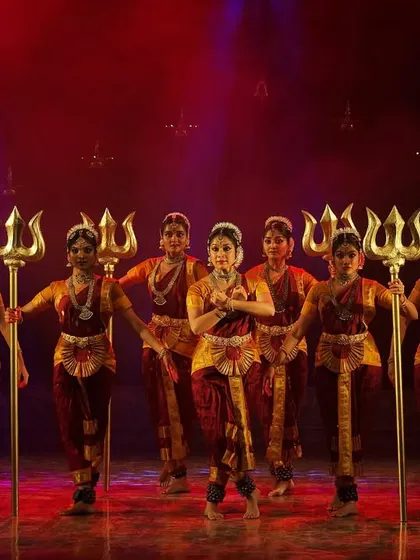 The power of Devi, embodied by our dancers holding the Trishula. This moment from our 'DURGE' production is filled with fierce energy and devotion, capturing the warrior aspect of the goddess.