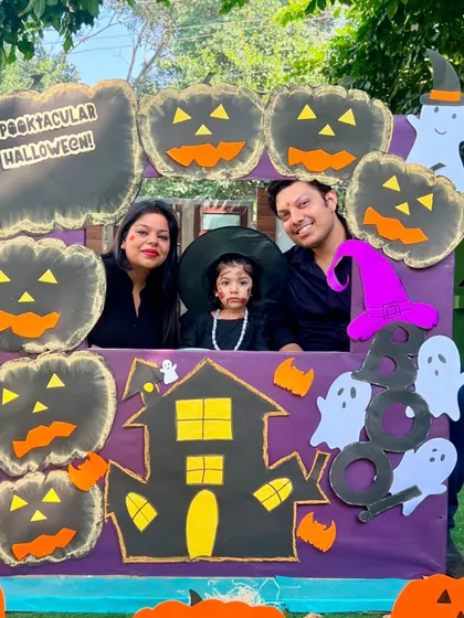 This family dressed up for our Halloween workshop, creating a memorable picture at our specially designed photo booth.