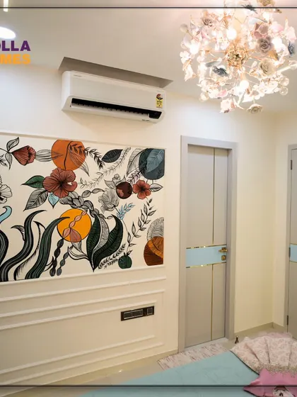 We added a beautiful hand-painted floral mural to this girls' bedroom, turning a plain wall into a work of art and adding a personal touch.