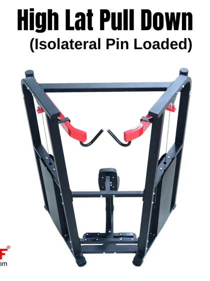 An overhead view of our Isolateral Pin-Loaded High Lat Pulldown machine, designed for comprehensive back development.