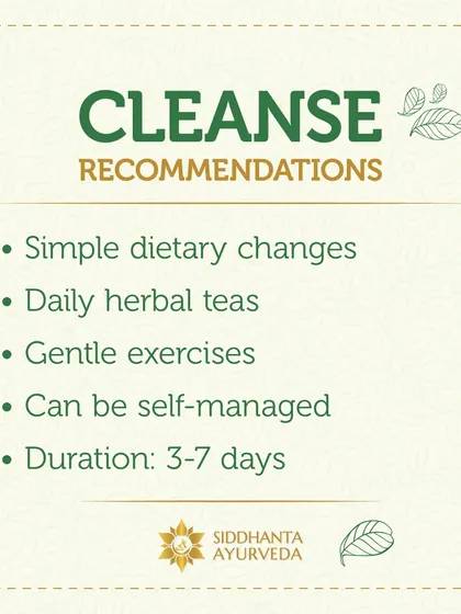 A gentle cleanse is a shorter, self-managed process lasting 3 to 7 days. It involves simple dietary changes, daily herbal teas, and gentle exercises to refresh the system.