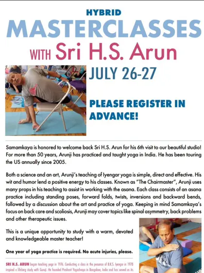 A poster for my hybrid masterclass at Samamkaya Yoga in New York. I have been fortunate to visit and teach at this beautiful studio for many years.