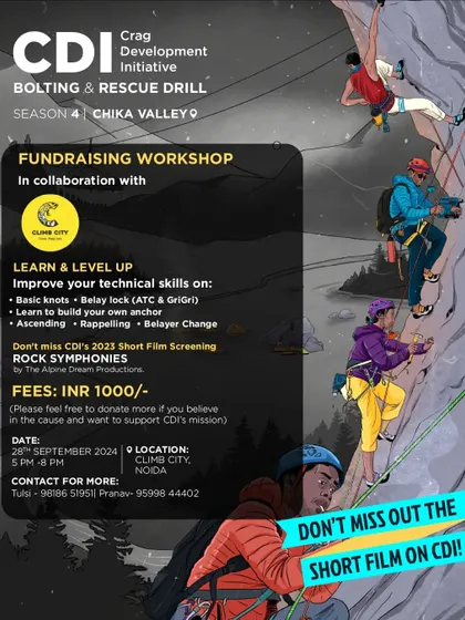 We love collaborating for a good cause. This poster is for a fundraising workshop we hosted with the Crag Development Initiative. Participants could level up their technical skills on knots, anchors, and rappelling while supporting the development of new climbing areas in the Himalayas.