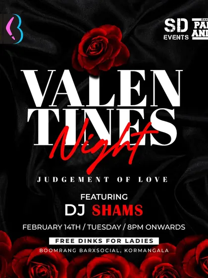 Another poster for the Valentine's Night party at Boomrang. Roses are red, violets are blue, we had a great party and we wanted you!