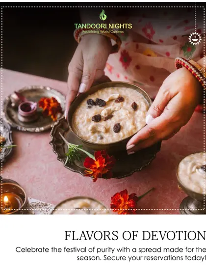 Flavors of devotion for Navratri. A bowl of traditional sweet porridge being served embodies the spirit of purity and celebration that we bring to our festive menus.