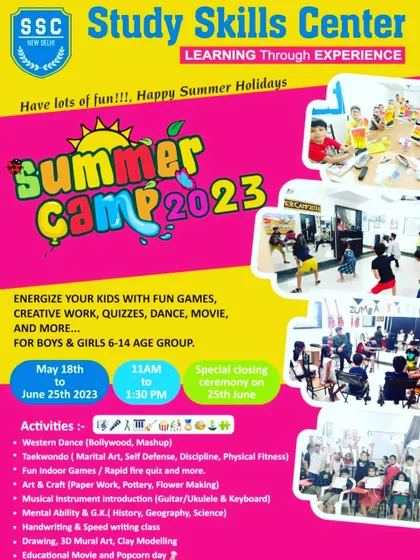 Our summer camps are a blend of fun and learning. This poster from our 2023 camp shows the wide range of activities we offer, including Western dance, Taekwondo, art, mental ability classes, and much more, all designed for holistic development.