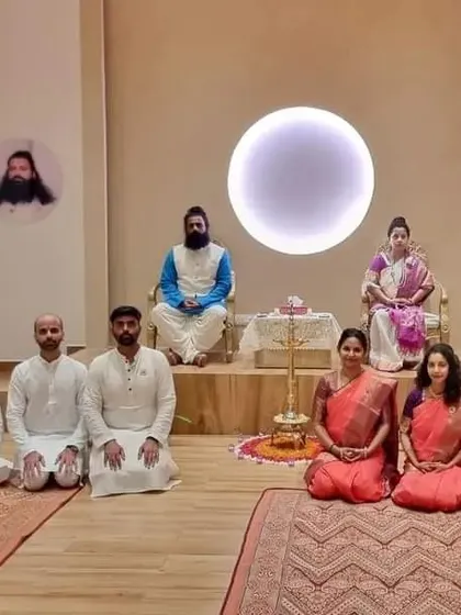 A group photo with participants after our first spiritual program at the Samyama Foundation Spiritual Centre in Bangalore. It shows the joy and connection fostered within our community.