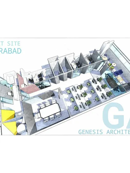 We take on projects across the country, like this office in Hyderabad. Our design process, including these initial 3D sketches, allows us to collaborate effectively with clients no matter their location.