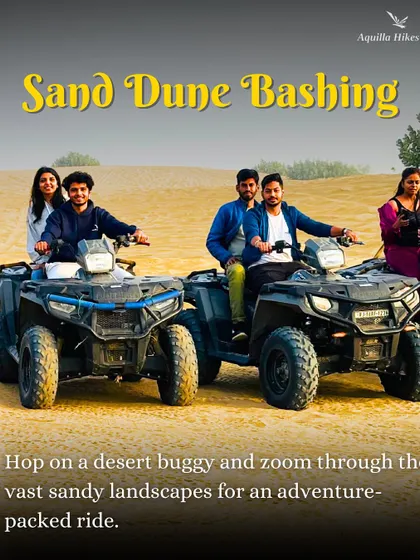 Get your adrenaline pumping with sand dune bashing on an ATV. This is one of the adventure-packed rides we offer to zoom through the vast sandy landscapes of Jaisalmer.