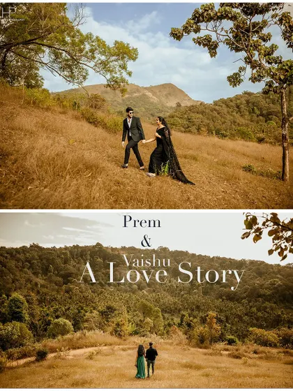 A collage capturing a love story against a vast, hilly landscape. The wide shots emphasize the scale of nature, making the couple's journey together feel grand and epic.