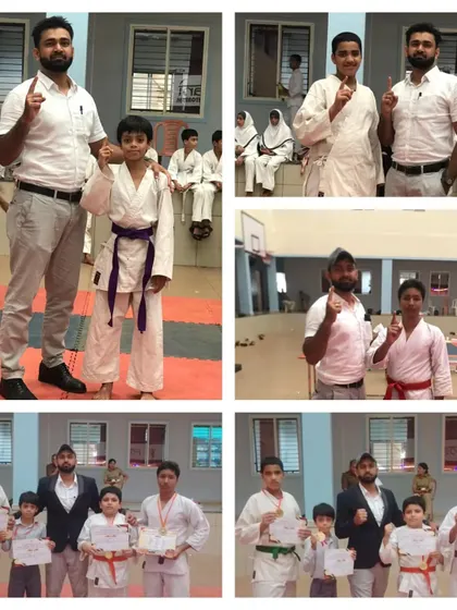 A collage celebrating our students who were selected for the Uttar Kannada District Level School Karate Sports after their excellent performance at the Taluk level. Their journey to the next level begins.
