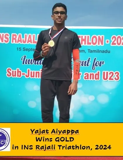 Congratulations to our triathlete Yajat for winning gold at the INS Rajali Triathlon 2024. This event also served as a selection trial for the Asia Triathlon Cup, and we are proud of his performance.