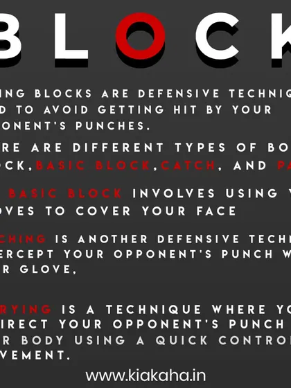 In boxing, defense is just as important as offense. A block is a defensive technique used to avoid getting hit. We teach different types, including the basic block, catch, and parry.