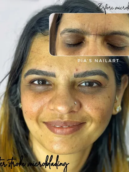 If you're still not sure about microblading, I'm here to help. This client's transformation shows how stroke microblading can create a full, defined brow from a sparser starting point. The brows will look 40% lighter after healing.