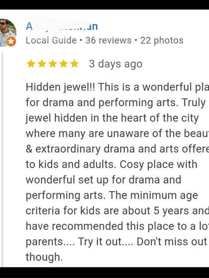 Reviews like this fill me with so much gratitude! When people call Vyoma a "hidden jewel," it tells me we are creating the warm, supportive, and extraordinary home for the arts that I always dreamed of.