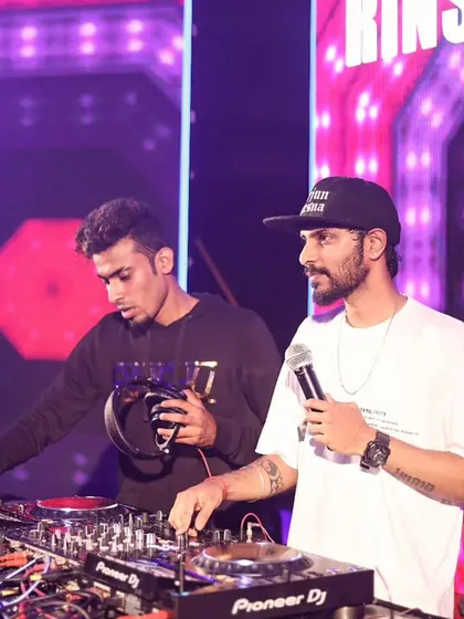 On stage with DJ Rinshu at the Coimbatore Music Festival. Collaborating with other artists is one of the best parts of the festival circuit.